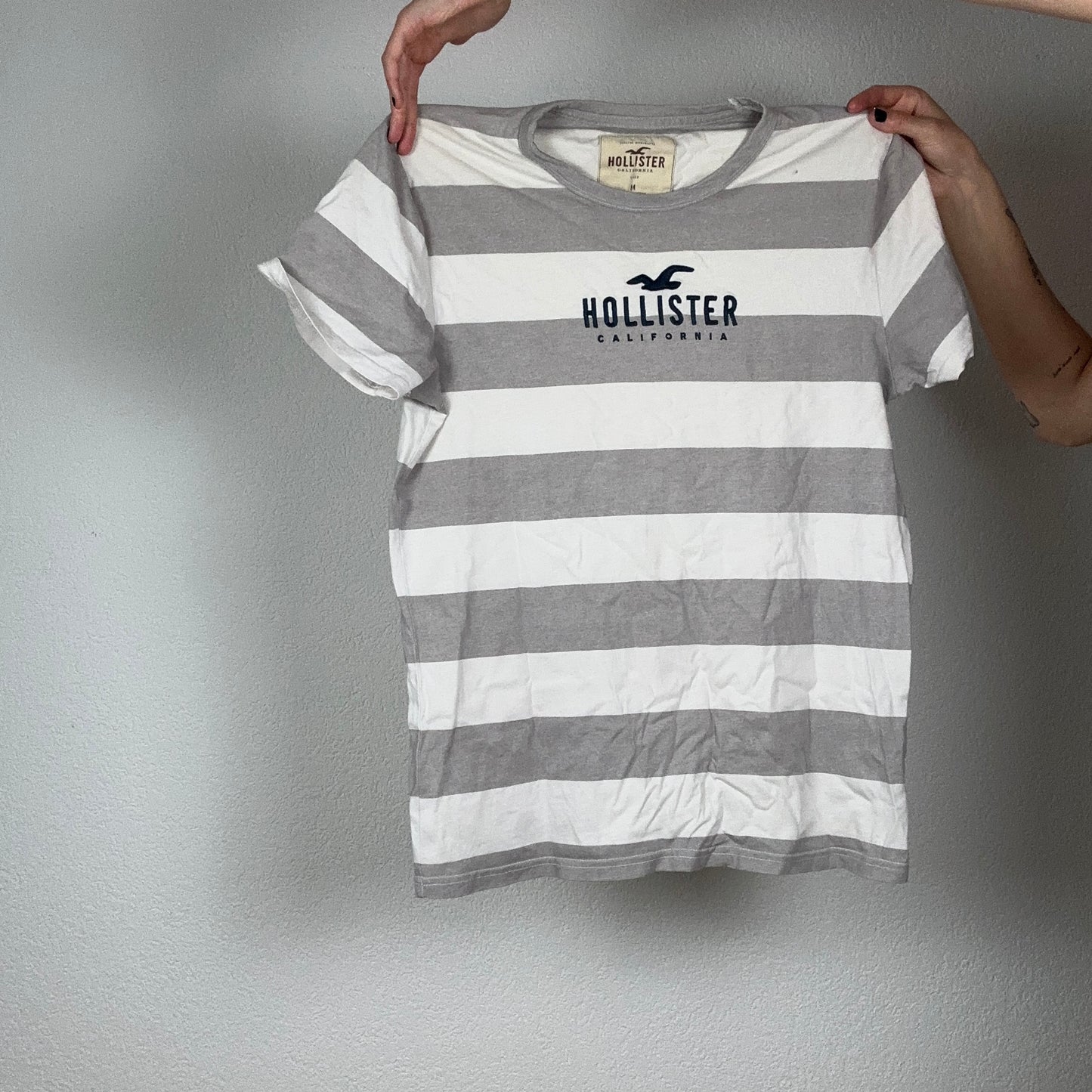 Gray and White Striped Hollister Shirt