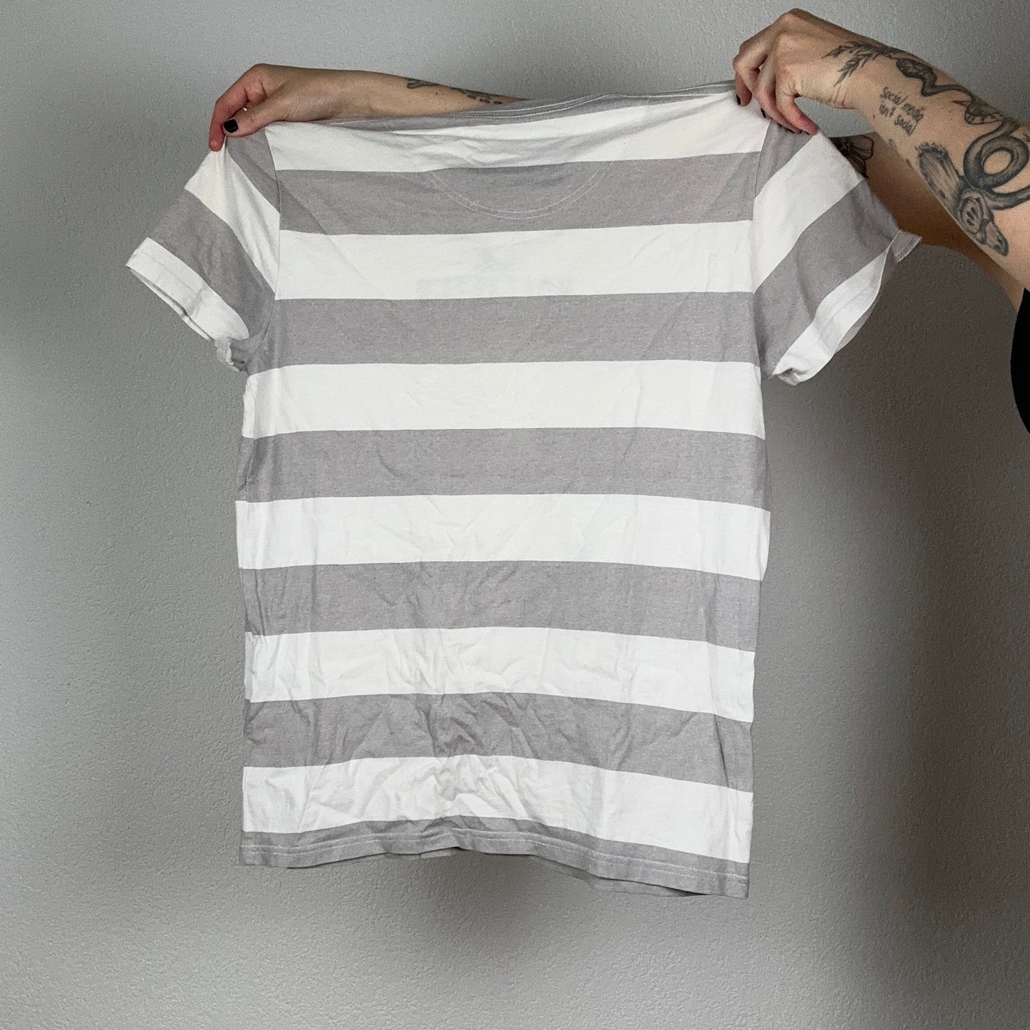 Gray and White Striped Hollister Shirt