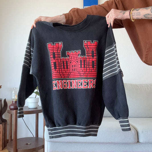 Black Sweater with striped sleeves and red Print | Bern