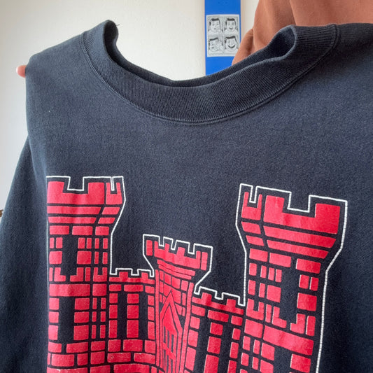 Black Sweater with striped sleeves and red Print | Bern