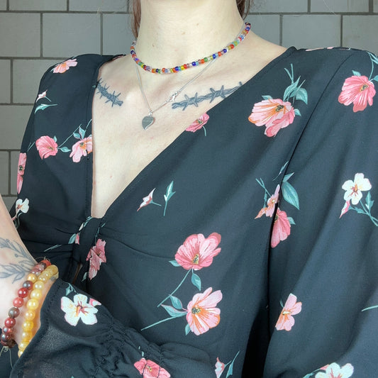 Black Blouse with Flowers | Bern