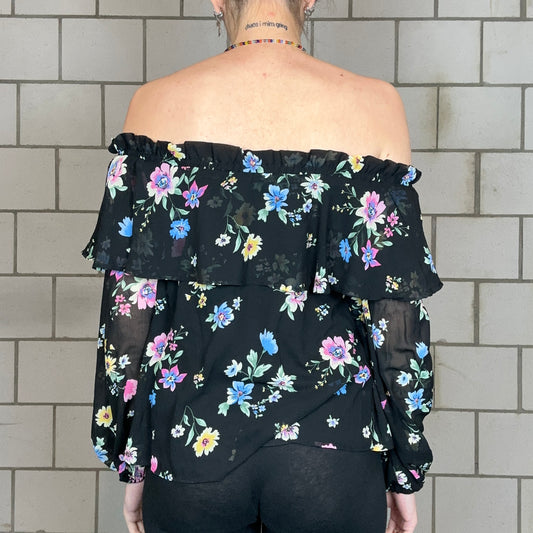 Black offshoulder Blouse with Flowers | Bern