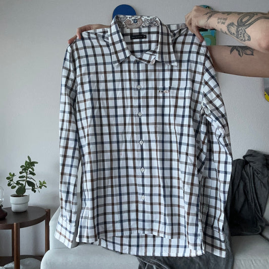 White Blouse with blue and brown Stripes | Bern