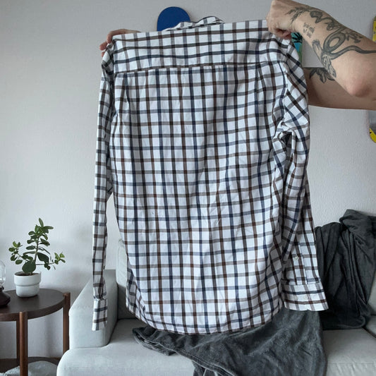 White Blouse with blue and brown Stripes | Bern