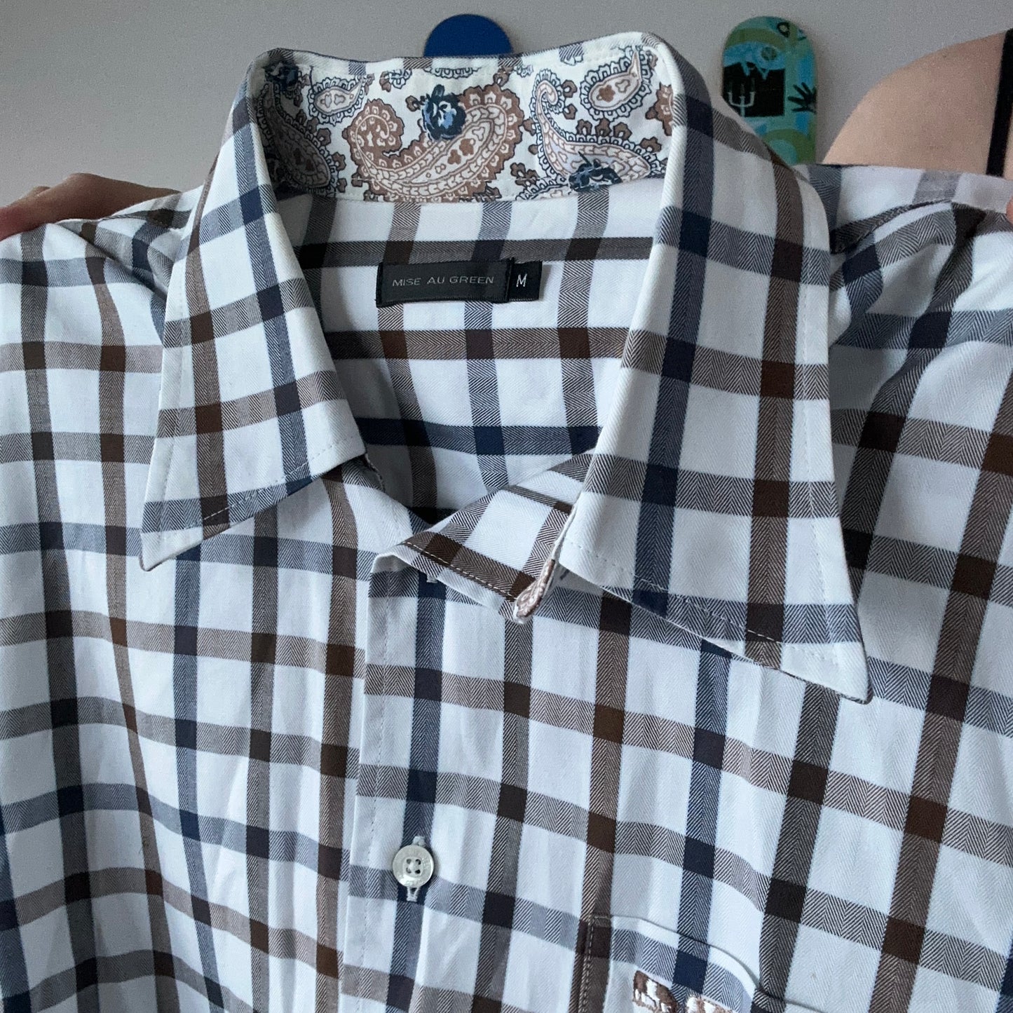 White Blouse with blue and brown Stripes | Bern