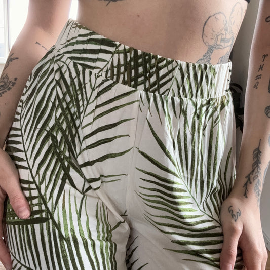White Pants with Green Leaf Pattern | Bern
