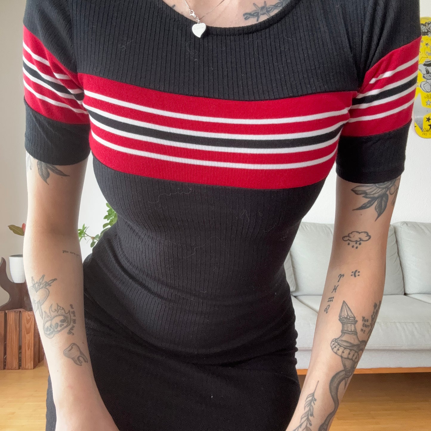 Black Dress with white and red stripes | Bern