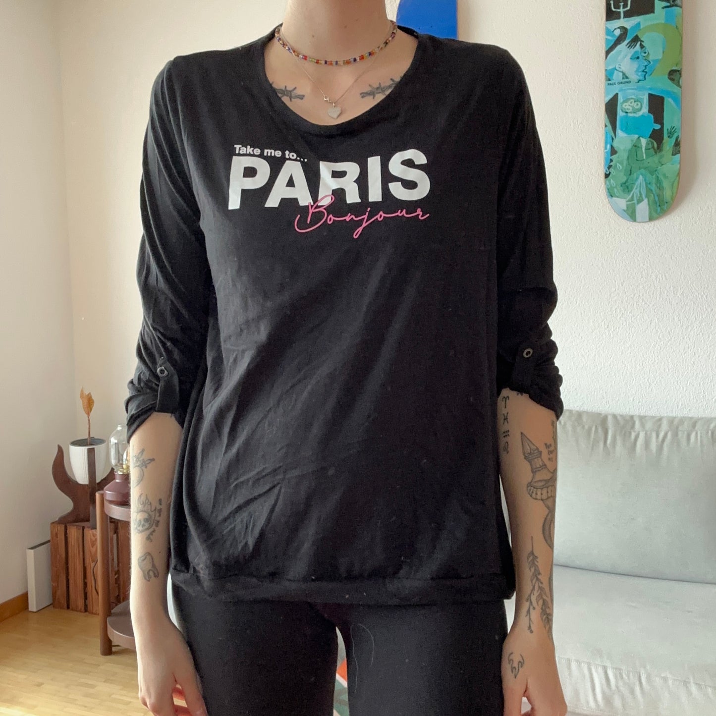 T-shirt à manches longues 3/4 noir avec imprimé sur le devant | Bern