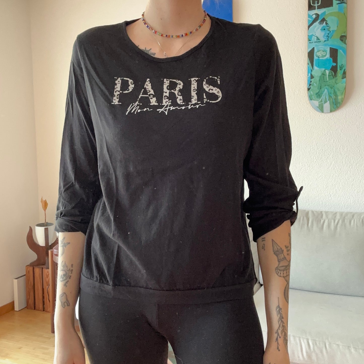 T-shirt à manches longues 3/4 noir avec imprimé sur le devant | Bern