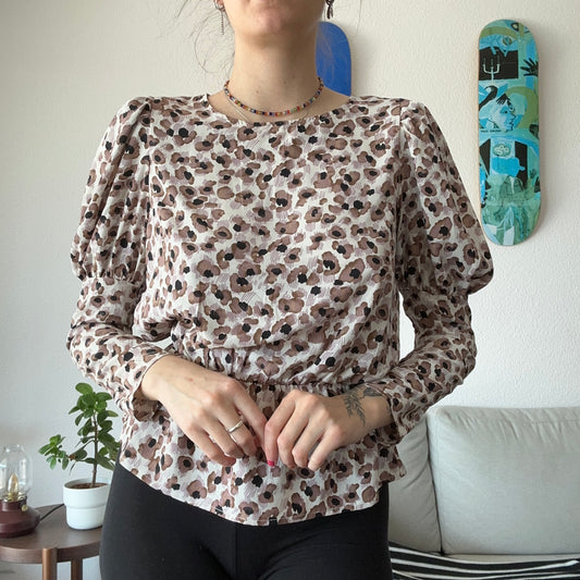 White Blouse with purple, brown and black pattern | Bern