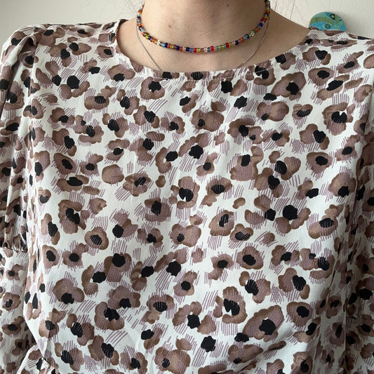 White Blouse with purple, brown and black pattern | Bern