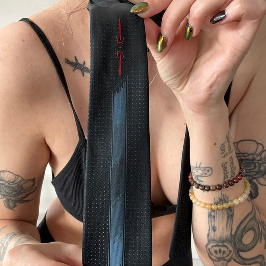 Vintage Black Tie with Red and Darkblue Details