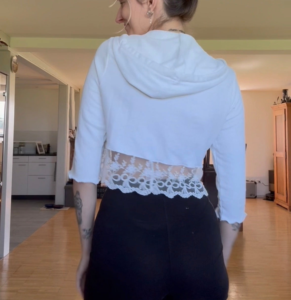 Whimsical Lace Cropped Hoodie – One of a Kind