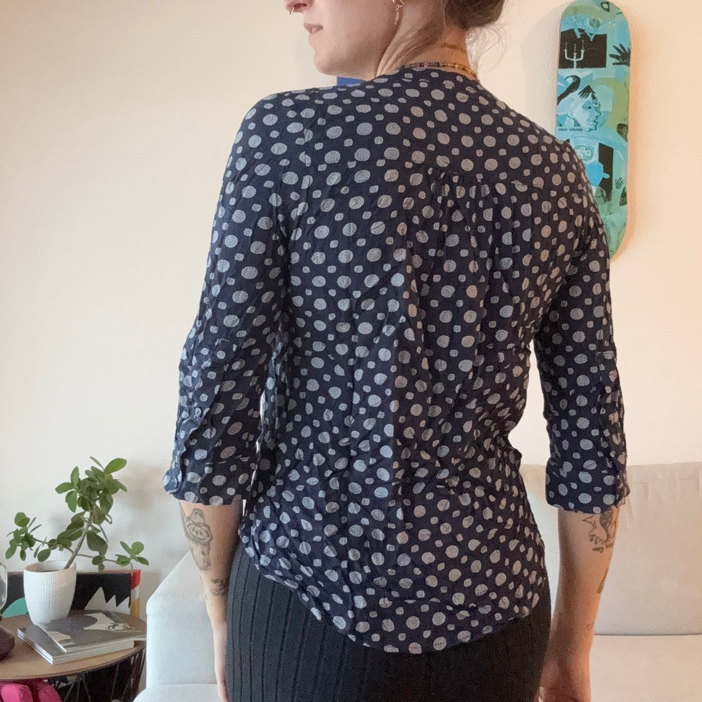 Manches longues 3/4 bleu avec motif blanc
