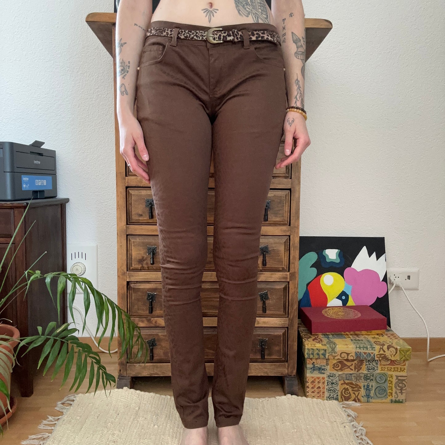 Brown Pants with Leopard Print with a cute belt | Bern