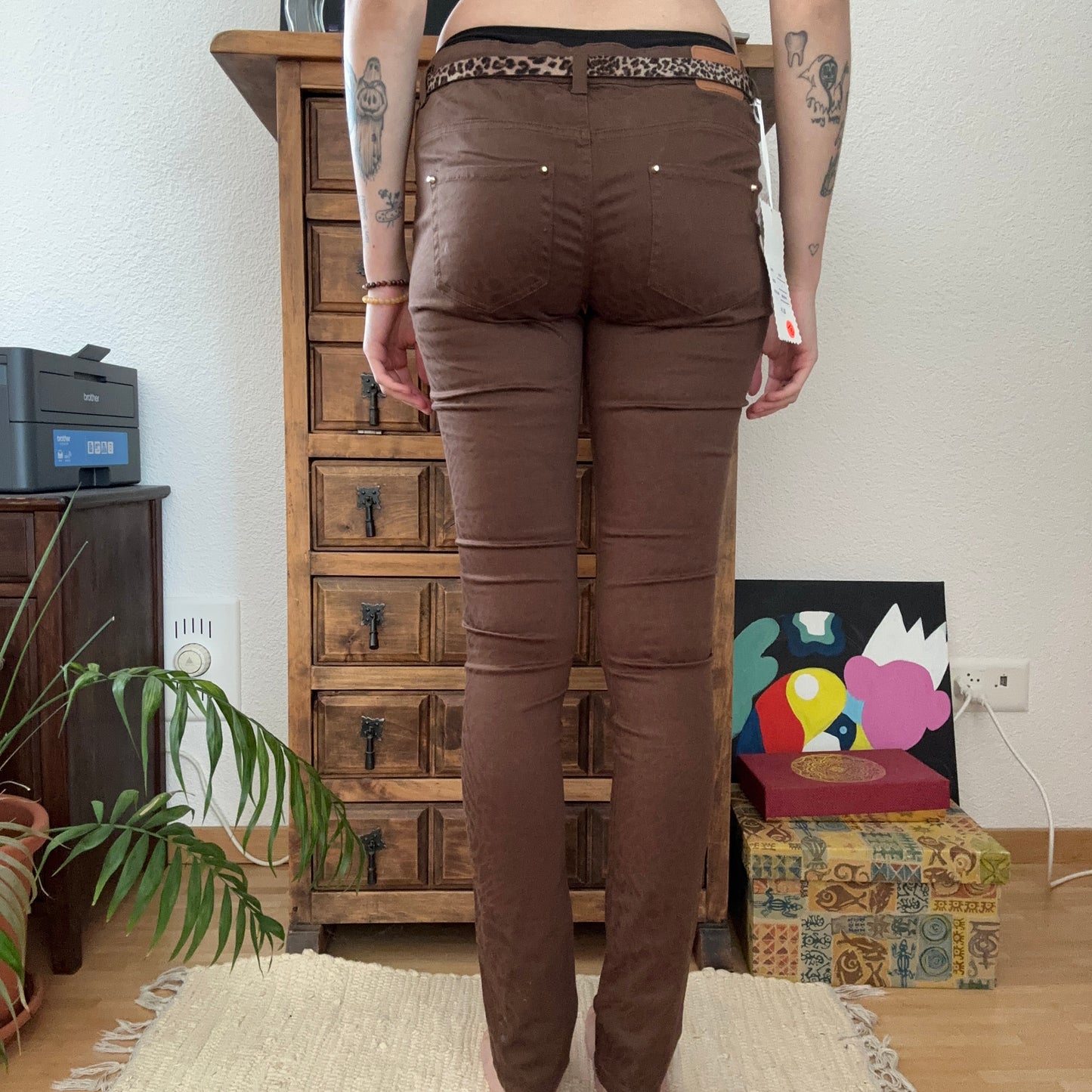 Brown Pants with Leopard Print with a cute belt | Bern