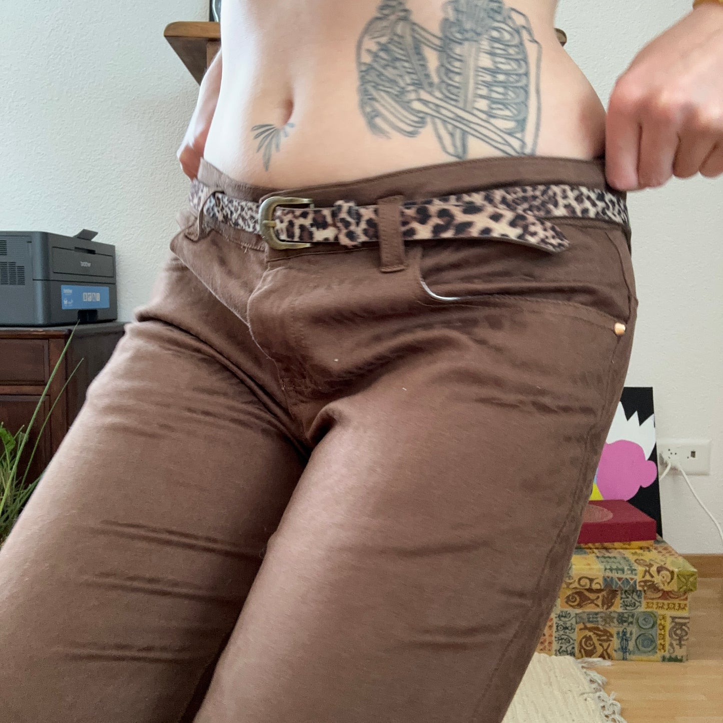 Brown Pants with Leopard Print with a cute belt | Bern