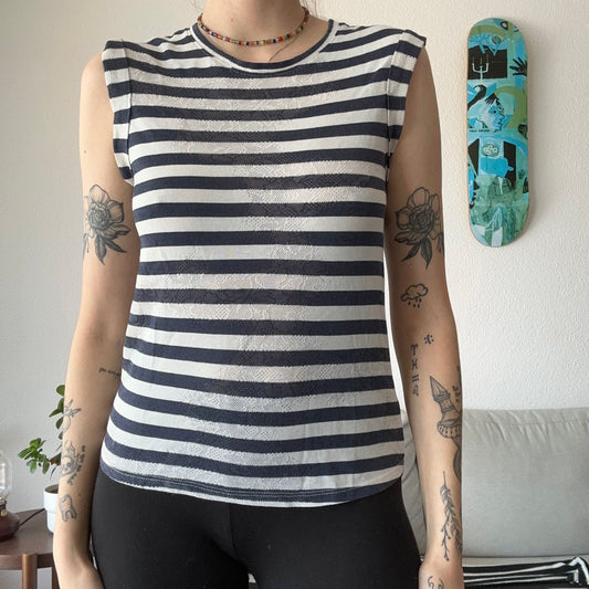 Blue and White Striped Top