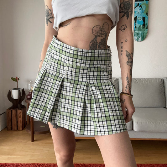 Green white and Black checked and striped Skirt | Bern