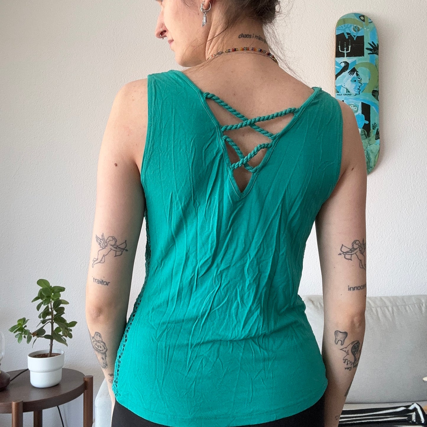 Turquoise Top with crochet details on the sides | Bern