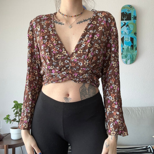 Brown Blouse with cute Flowerprint