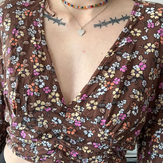 Brown Blouse with cute Flowerprint