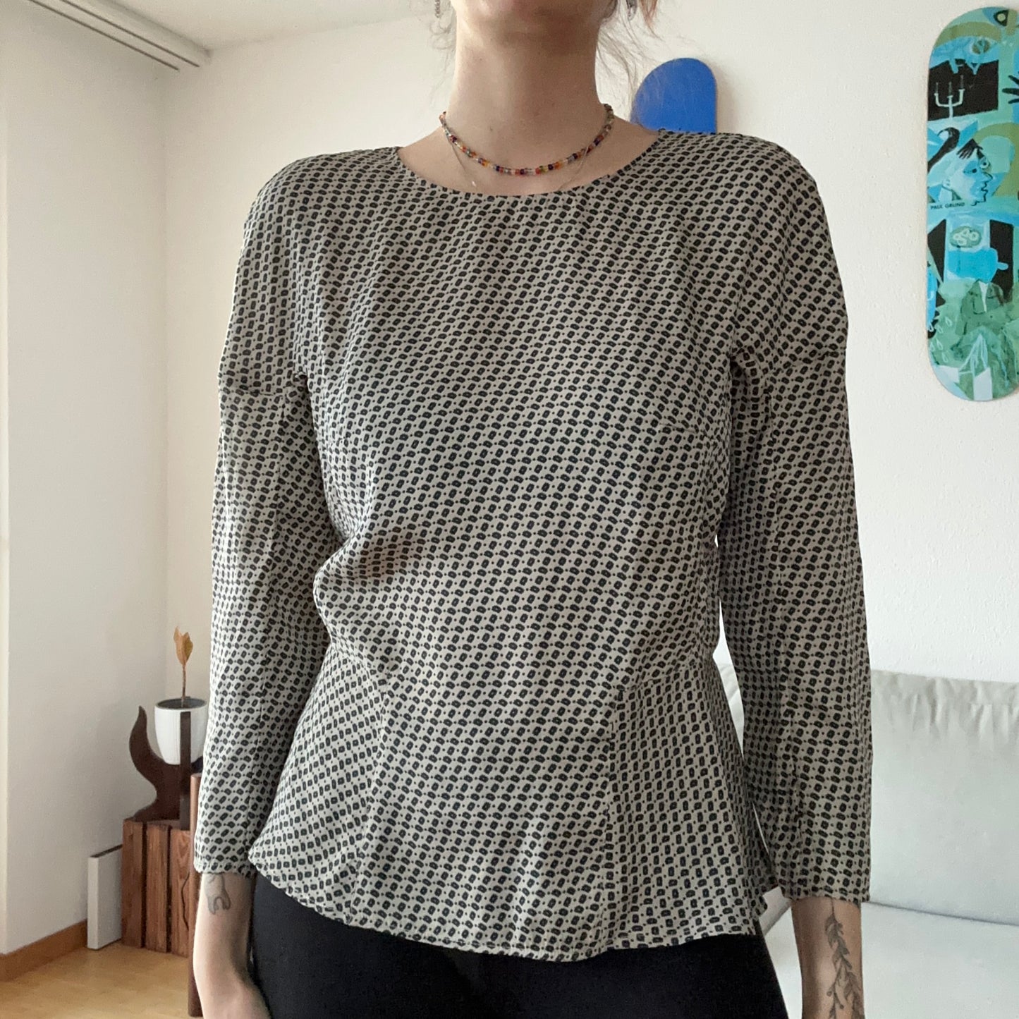 Beige Blouse with black pattern | Bern