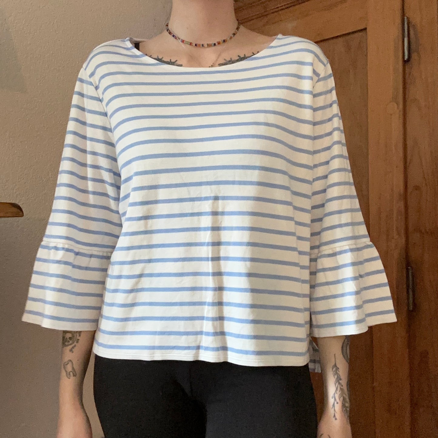 White Longsleeve with blue stripes