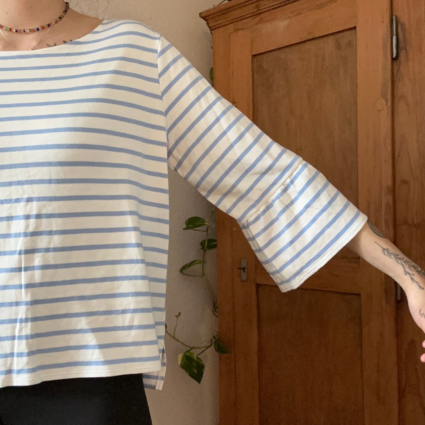 White Longsleeve with blue stripes