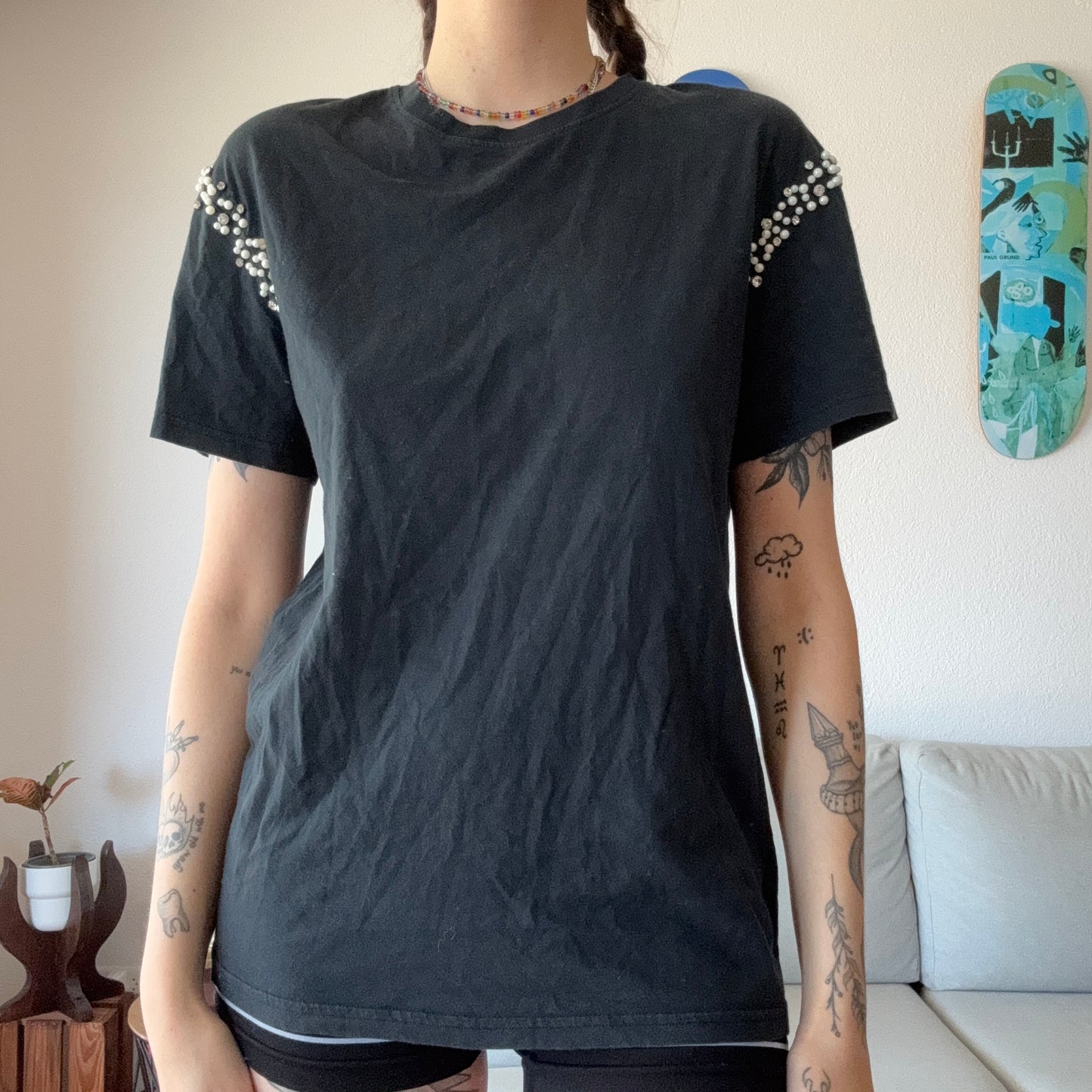 Black Shirt with pearls