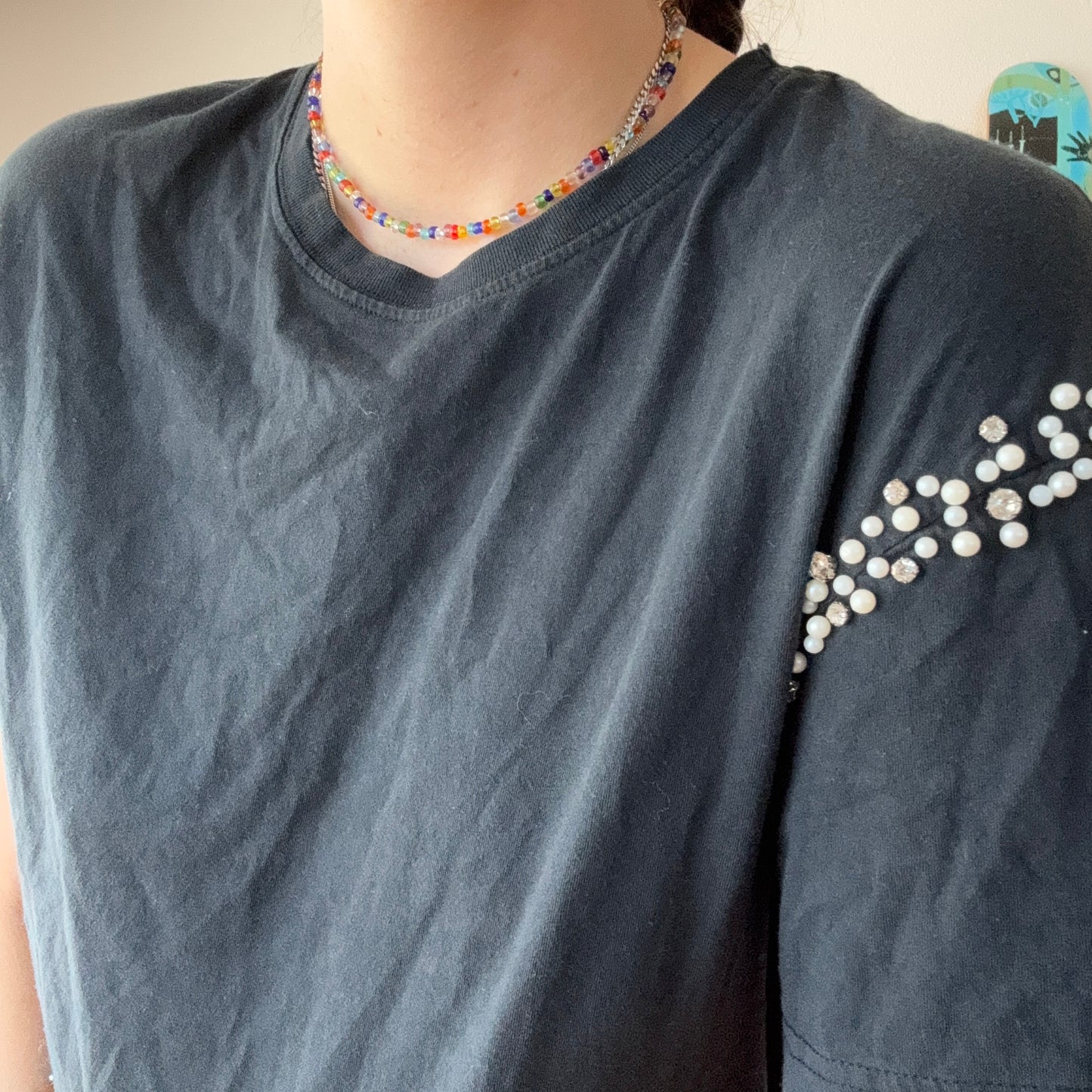 Black Shirt with pearls