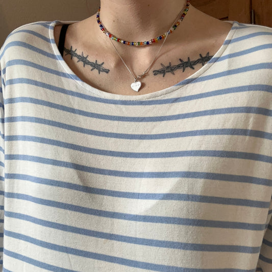 White Longsleeve with blue stripes