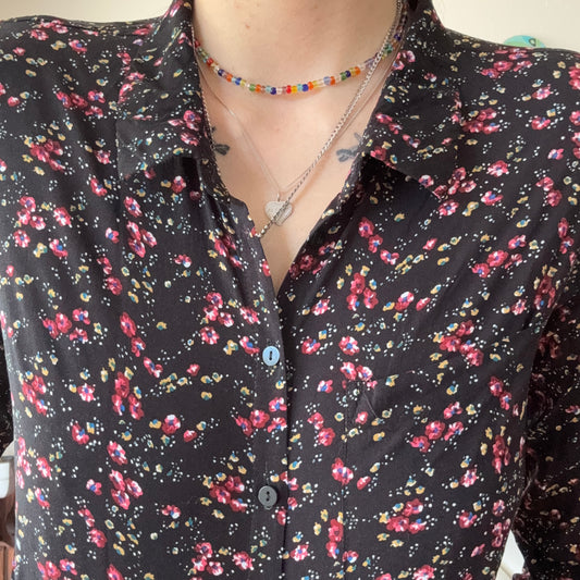 Black Blouse with pink flower pattern | Bern