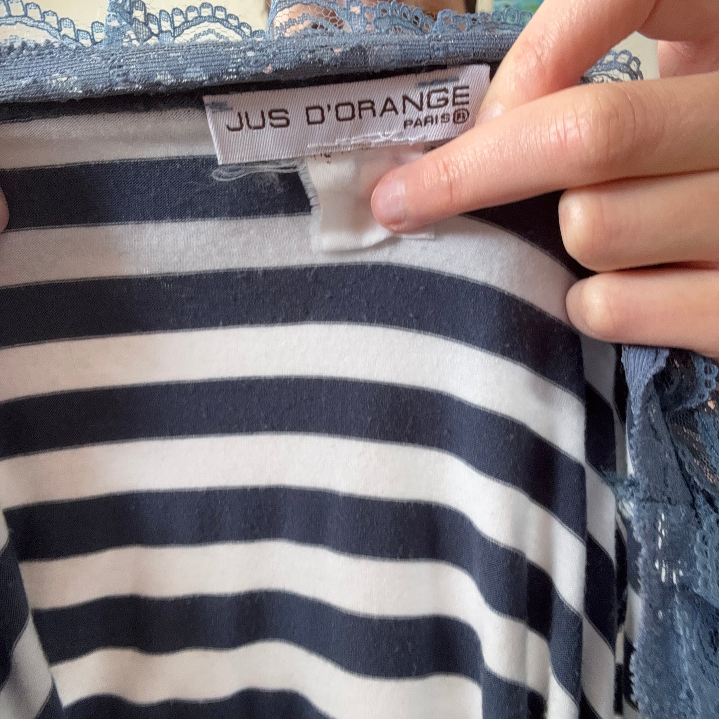 White and Blue Striped Offshoulder Longsleeve