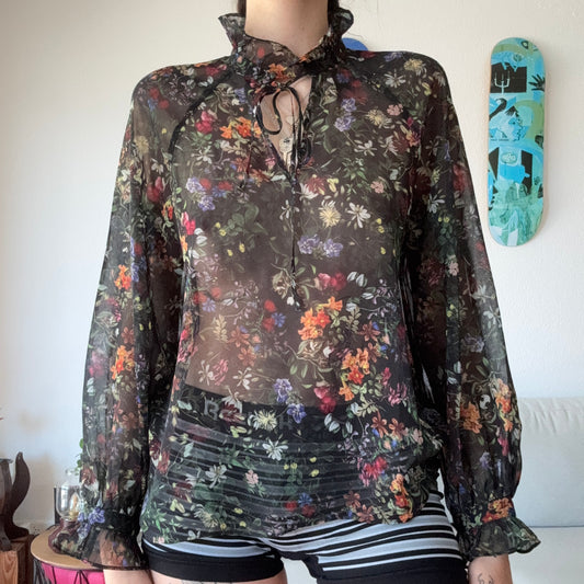 Black Blouse with flower pattern | Bern