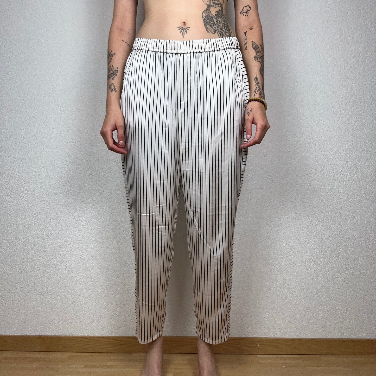 White Calvin Klein Pants with black stripes | Bern