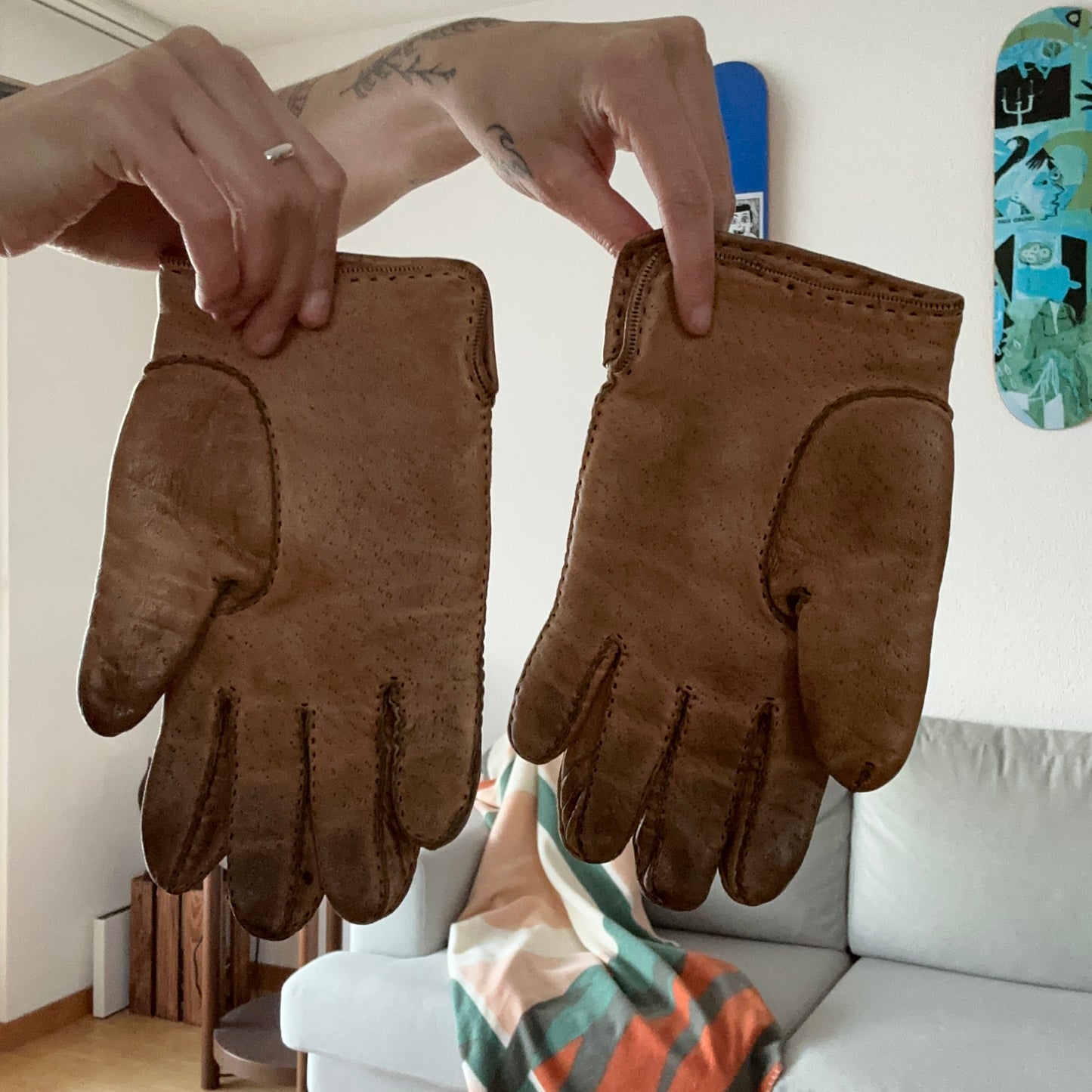 Gants en cuir marron vintage