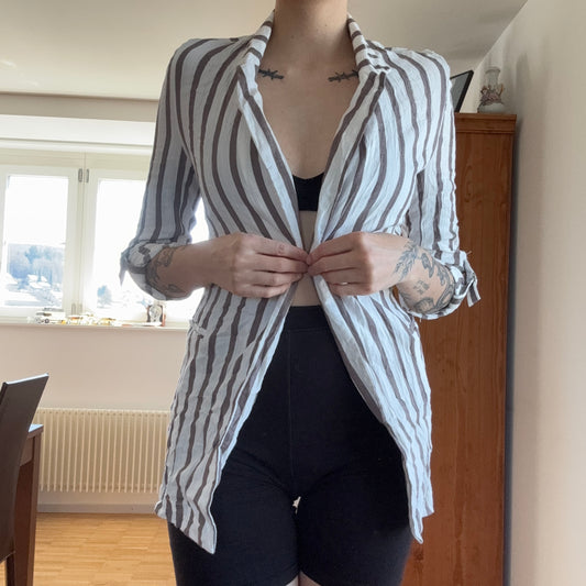 White Cardigan with brown stripes