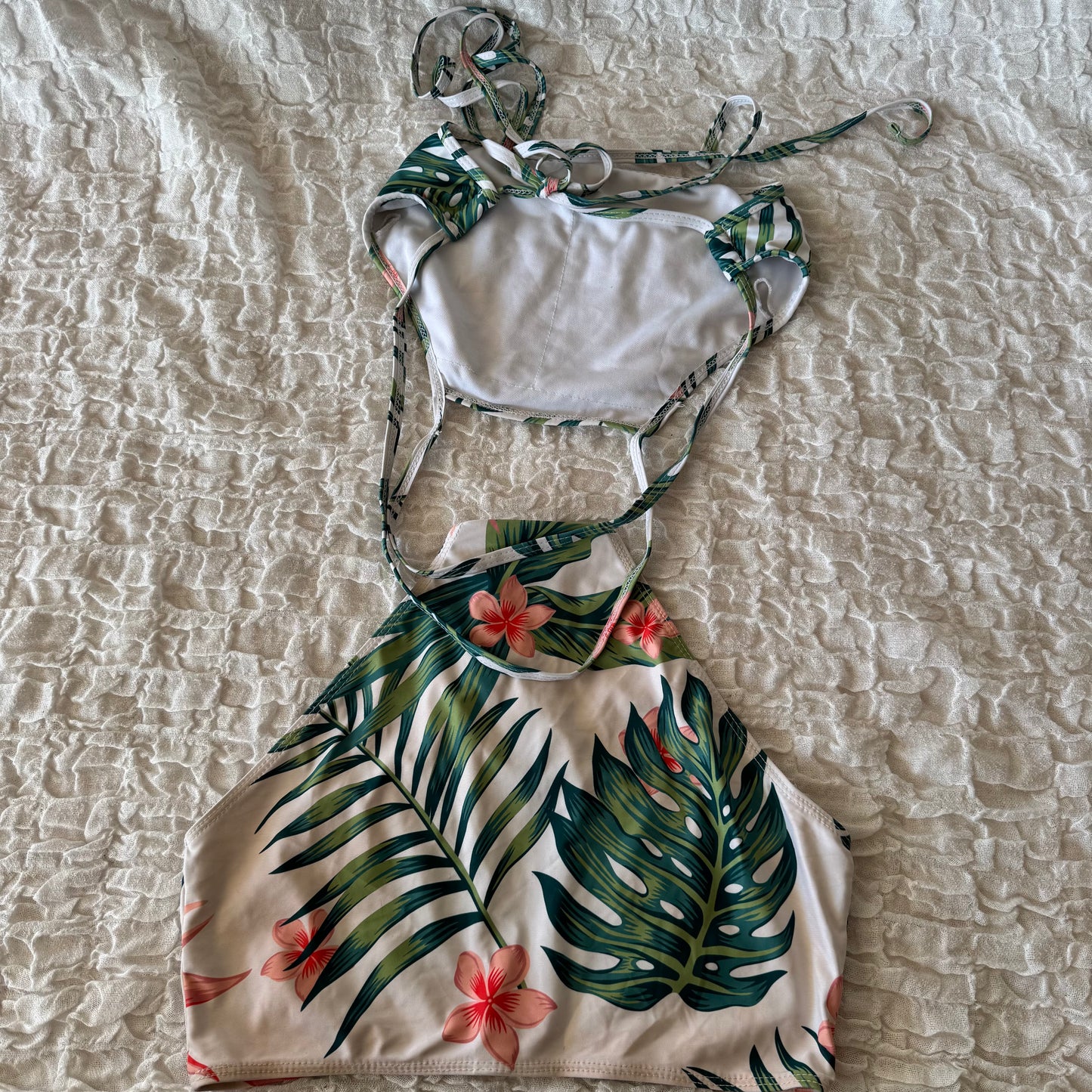 Haut de bikini blanc à motifs verts | Bern