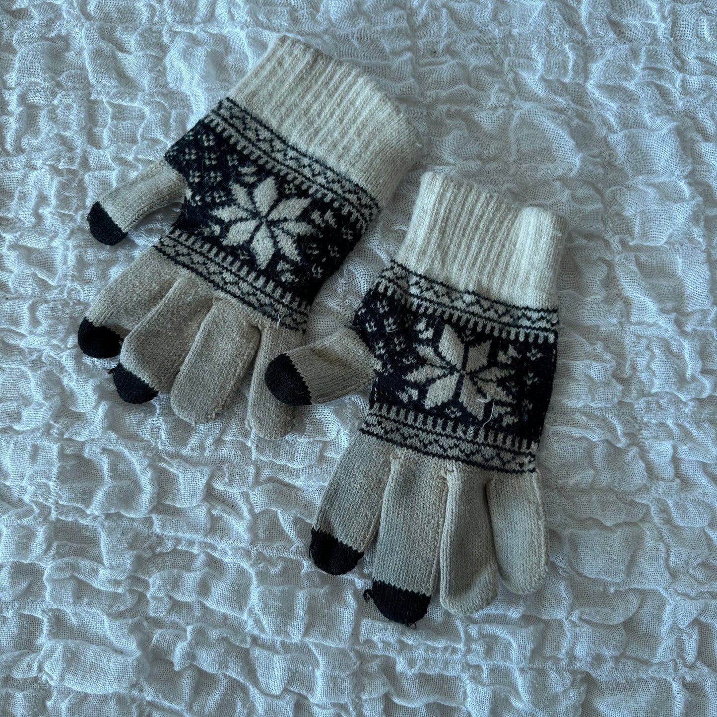 White Gloves with Black Pattern