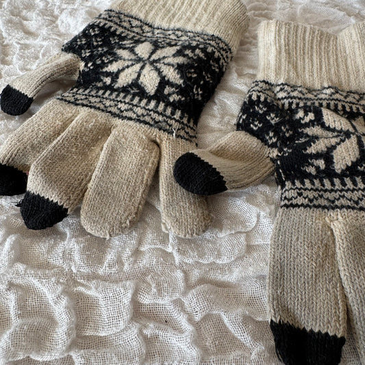 White Gloves with Black Pattern