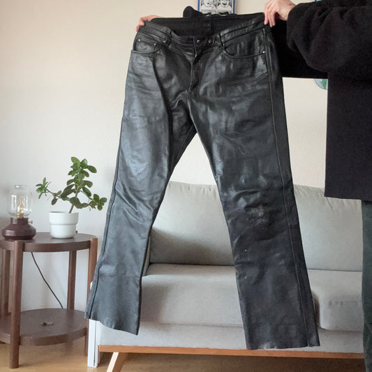 Black Leather Biker Pants