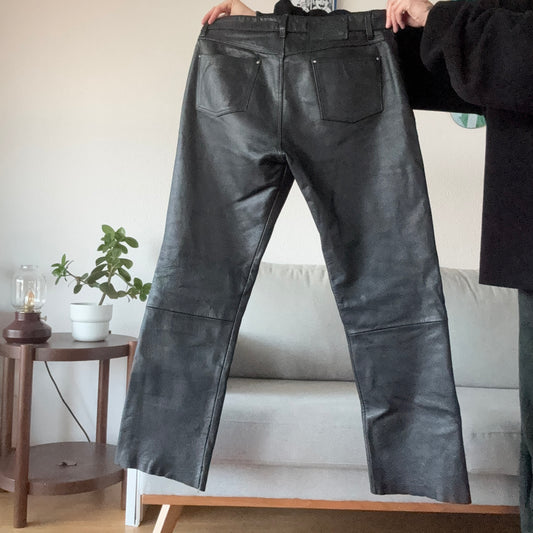 Black Leather Biker Pants