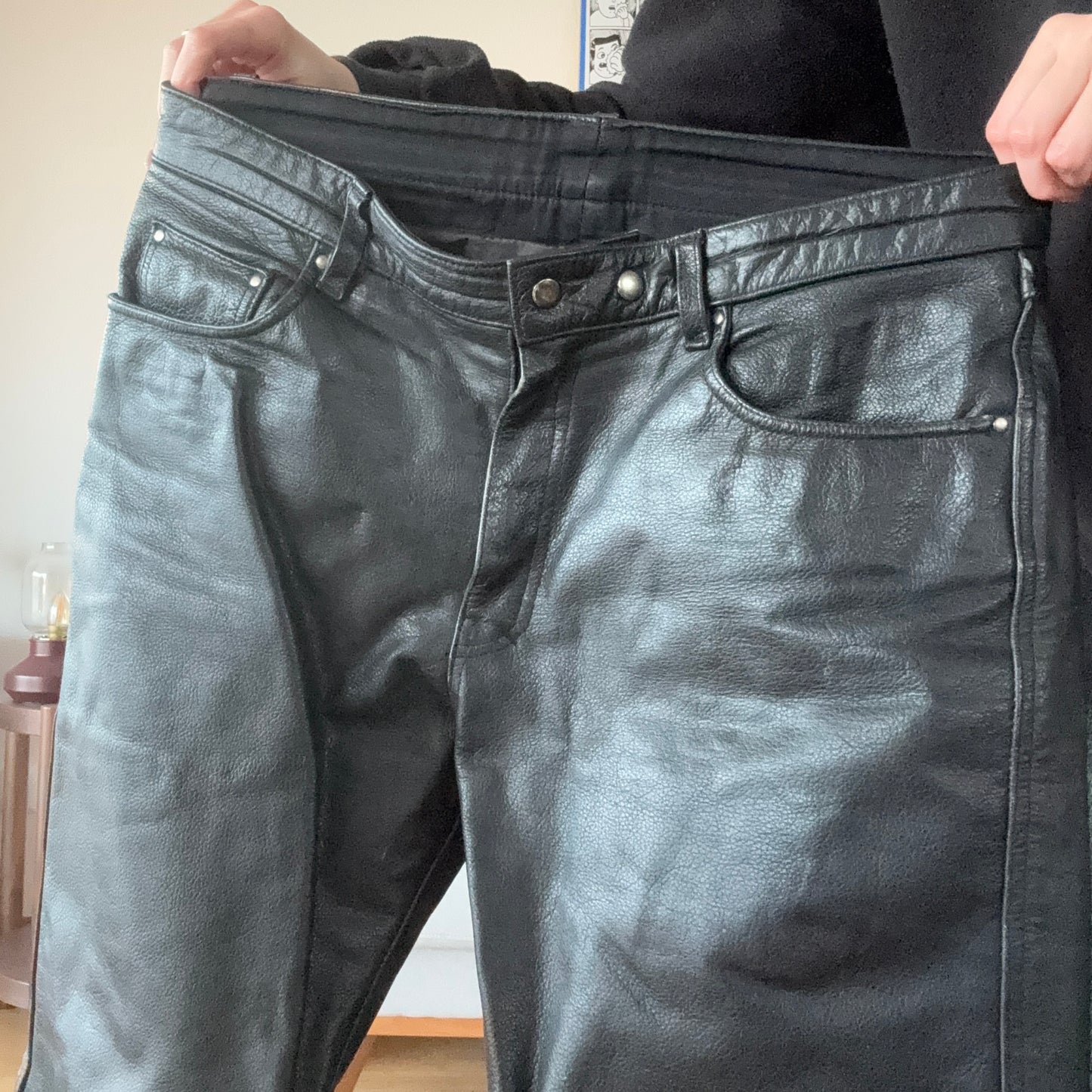 Black Leather Biker Pants