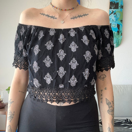 Black cropped Shirt with white Pattern | Bern