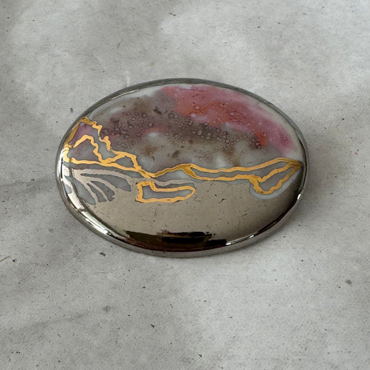 Vintage Silver Pin with golden and pink details