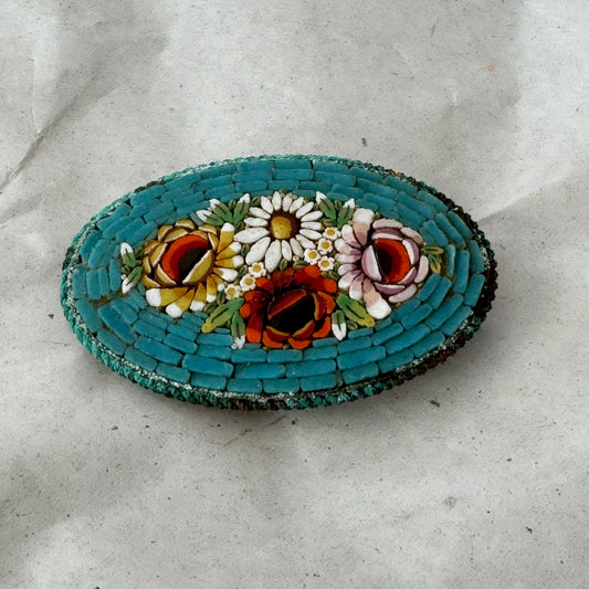 Vintage Blue Pin with Flowers