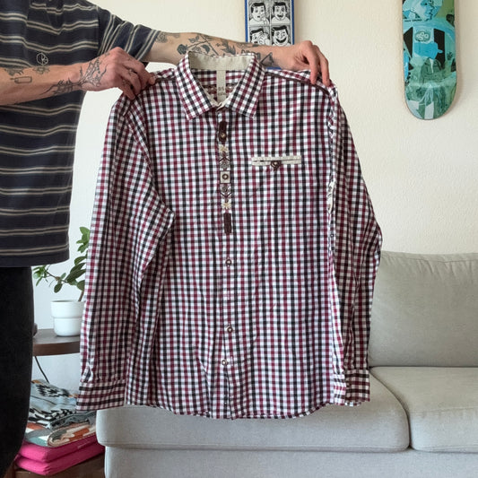 White, Red and Black Checked Blouse