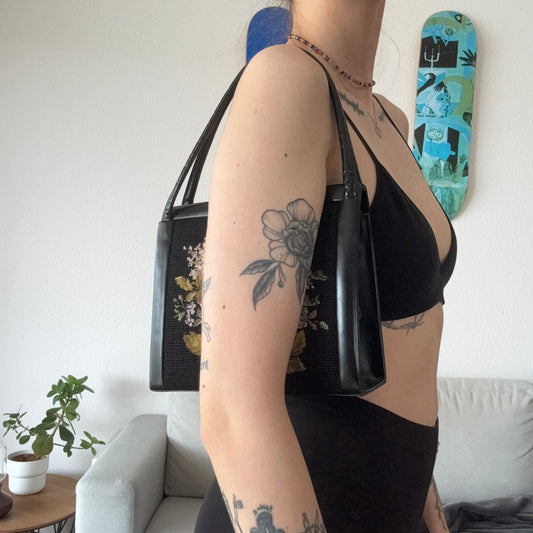Black Bag / Purse with Flower Stitching | Bern