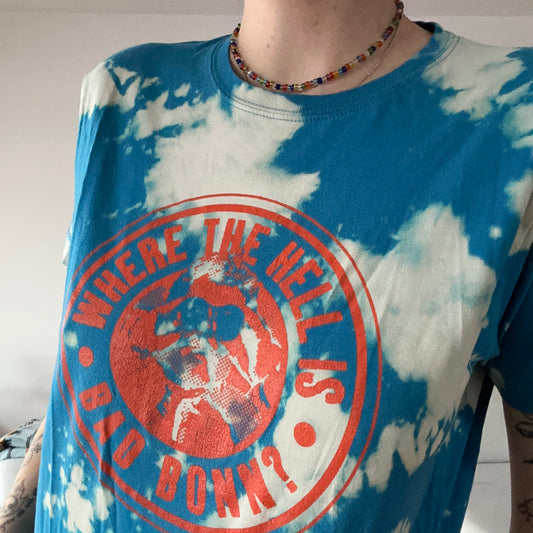 Blue and white Shirt with orange print